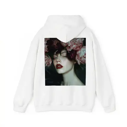 Woman With Pink Peonies Dark Floral