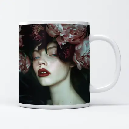 Woman With Pink Peonies Dark Floral
