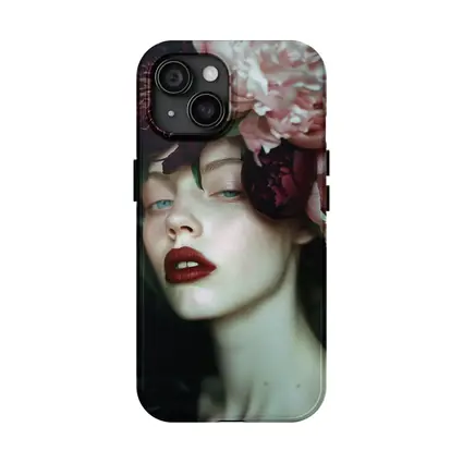 Woman With Pink Peonies Dark Floral