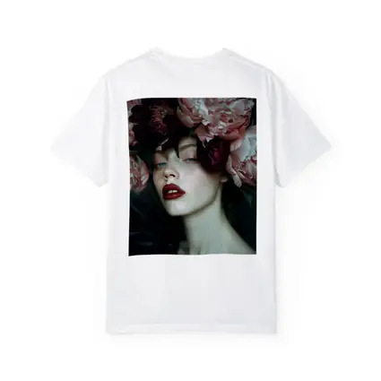 Woman With Pink Peonies Dark Floral