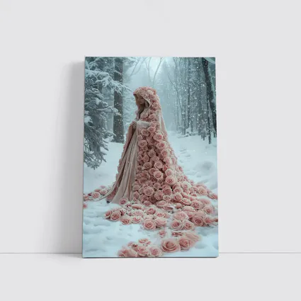 Woman Rose Cloak Snow Winter Forest