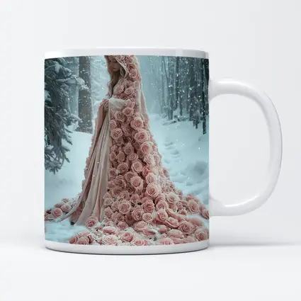 Woman Rose Cloak Snow Winter Forest