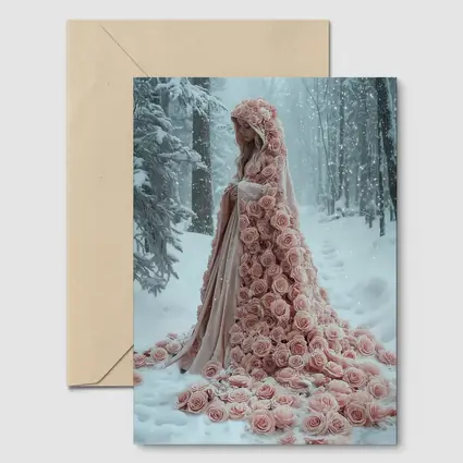 Woman Rose Cloak Snow Winter Forest