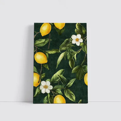 Lemon Branches White Flowers Dark Green