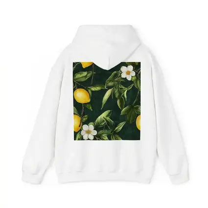 Lemon Branches White Flowers Dark Green