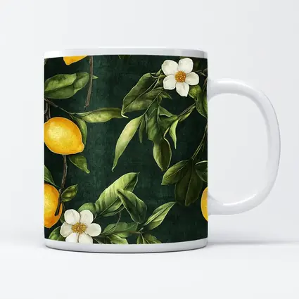 Lemon Branches White Flowers Dark Green