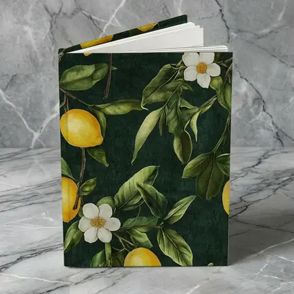 Lemon Branches White Flowers Dark Green