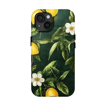 Lemon Branches White Flowers Dark Green