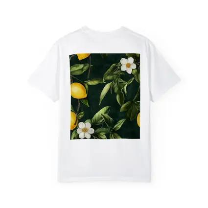 Lemon Branches White Flowers Dark Green