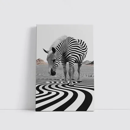 Zebra Standing on Wavy Black White Pattern