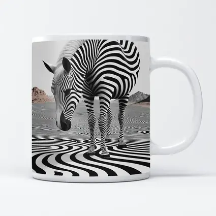 Zebra Standing on Wavy Black White Pattern