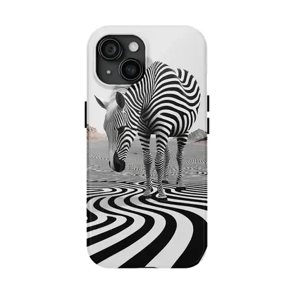 Zebra Standing on Wavy Black White Pattern