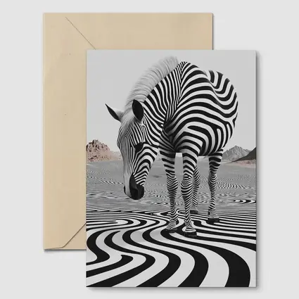 Zebra Standing on Wavy Black White Pattern