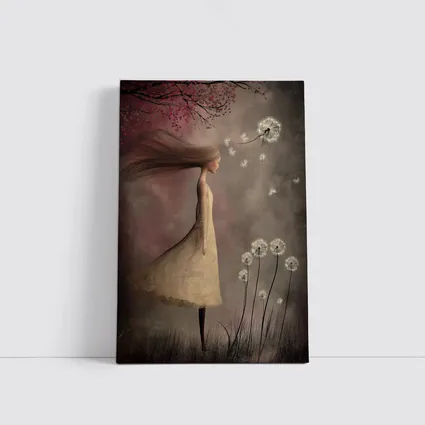 Girl Blowing Dandelion Seeds Fantasy Art