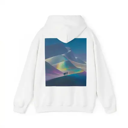 Three Figures Walking Iridescent Abstract Dunes