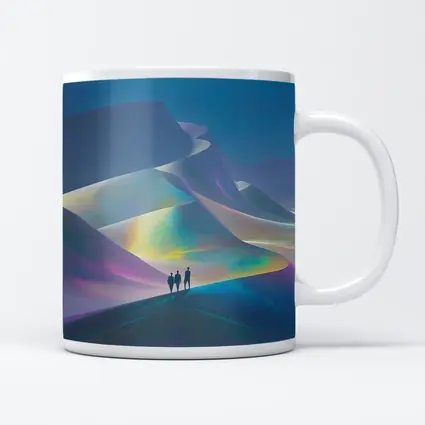 Three Figures Walking Iridescent Abstract Dunes