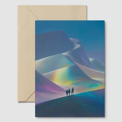 Three Figures Walking Iridescent Abstract Dunes