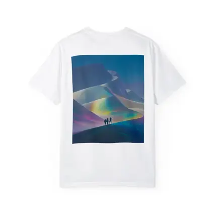Three Figures Walking Iridescent Abstract Dunes