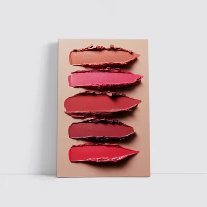 Lipstick Swatches Pink Red Tones Beige Background