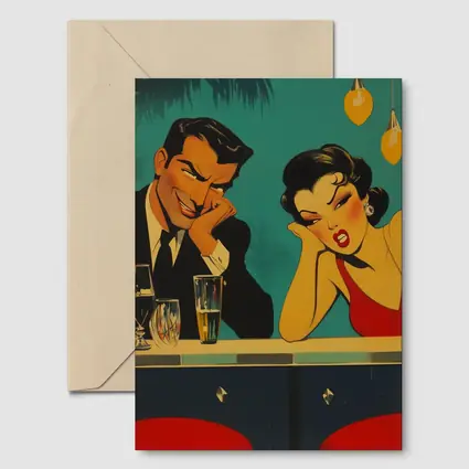 Retro Pop Art Couple Bar Scene