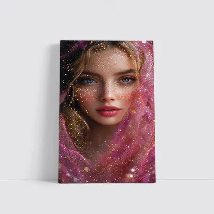 Blue Eyed Woman Pink Glitter Fantasy Portrait
