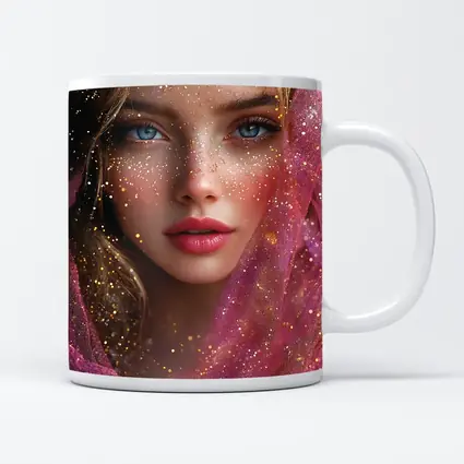 Blue Eyed Woman Pink Glitter Fantasy Portrait