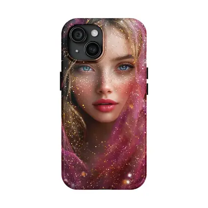 Blue Eyed Woman Pink Glitter Fantasy Portrait