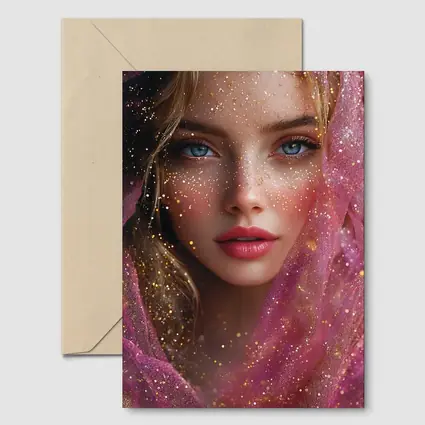 Blue Eyed Woman Pink Glitter Fantasy Portrait