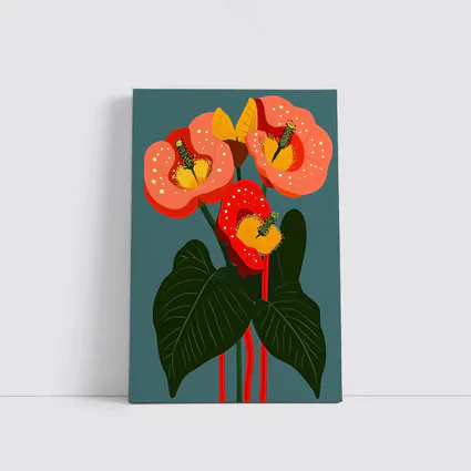 Anthurium Flowers Botanical Art Teal Background