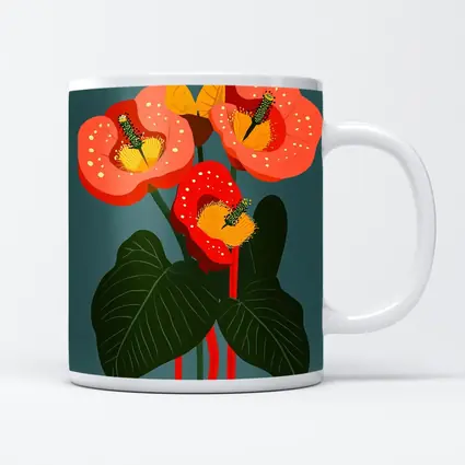 Anthurium Flowers Botanical Art Teal Background