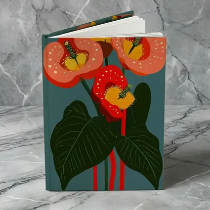 Anthurium Flowers Botanical Art Teal Background