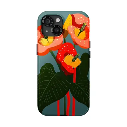 Anthurium Flowers Botanical Art Teal Background