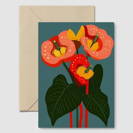 Anthurium Flowers Botanical Art Teal Background