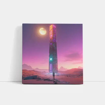 Cyberpunk Obelisk Desert Pink Sky Solitude