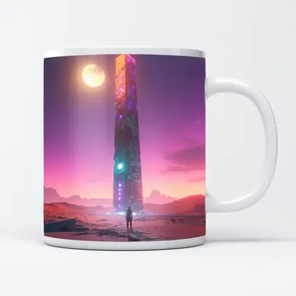 Cyberpunk Obelisk Desert Pink Sky Solitude