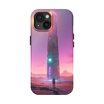 Cyberpunk Obelisk Desert Pink Sky Solitude