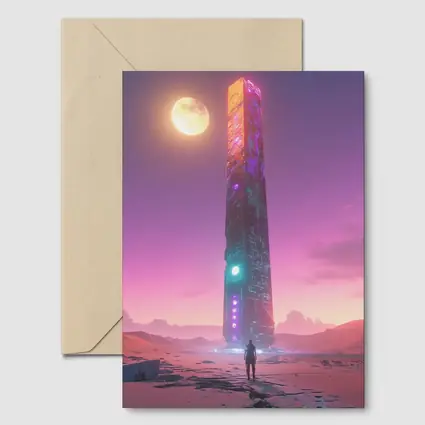 Cyberpunk Obelisk Desert Pink Sky Solitude