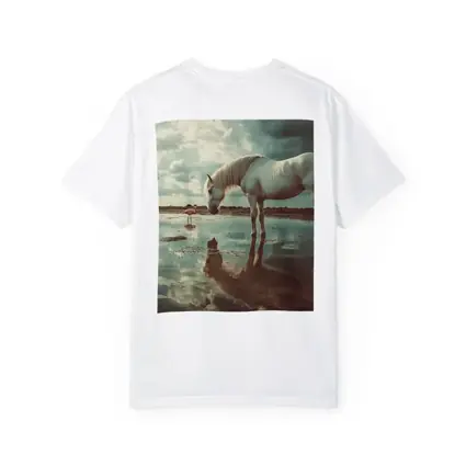 White Horse Flamingos Reflecting Shallow Water