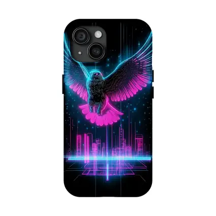 Neon Eagle Flying Over Cyberpunk City