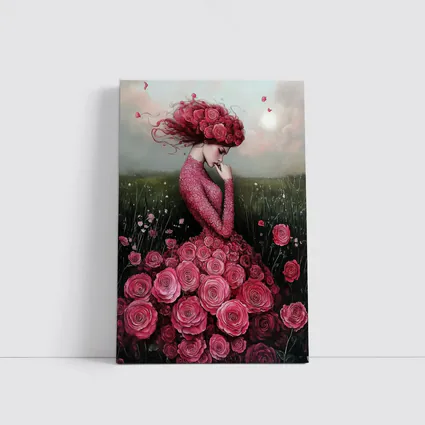 Woman Rose Dress Floral Field Fantasy Art