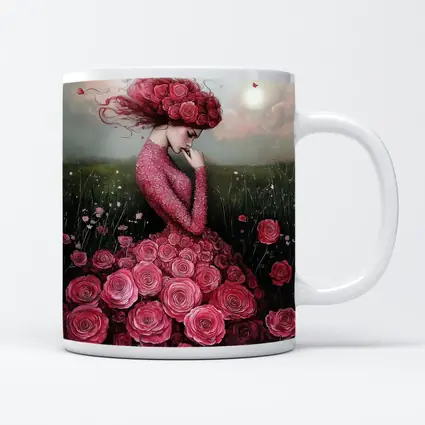 Woman Rose Dress Floral Field Fantasy Art
