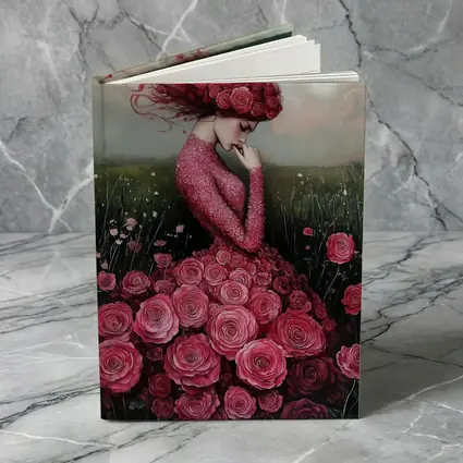 Woman Rose Dress Floral Field Fantasy Art