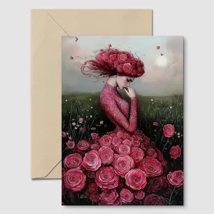 Woman Rose Dress Floral Field Fantasy Art