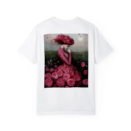 Woman Rose Dress Floral Field Fantasy Art