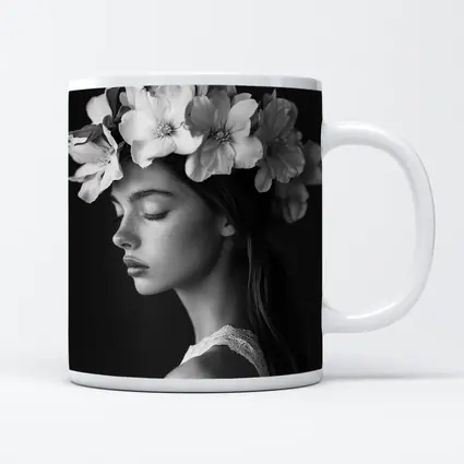 Woman Flower Crown Black White Portrait