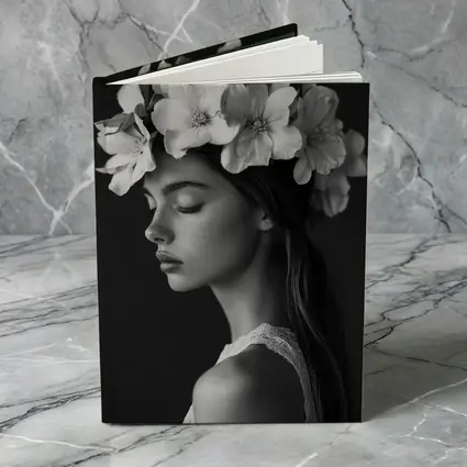 Woman Flower Crown Black White Portrait