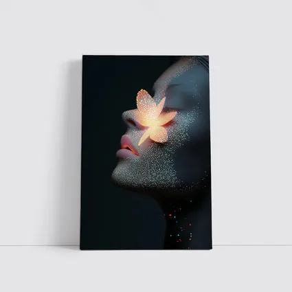 Glowing Flower Woman Profile Dark Background