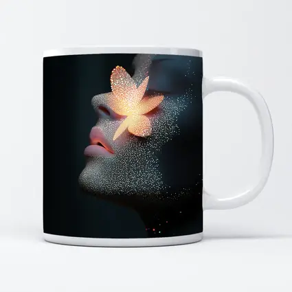 Glowing Flower Woman Profile Dark Background