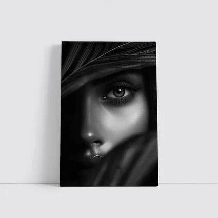 Black and White Woman Portrait Through Leaves