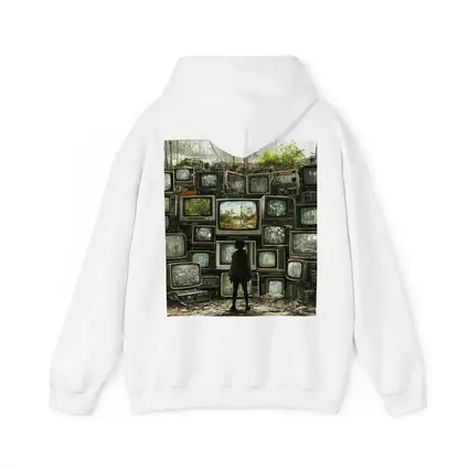 Child Standing Before Wall of Old Televisions